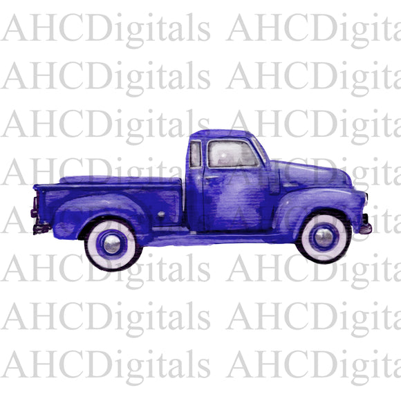 Purple Truck Sublimation Image, Watercolor Antique Truck, Farm Animal Artwork, Digital Download, Pickup Truck drawing, Digital Pickup truck