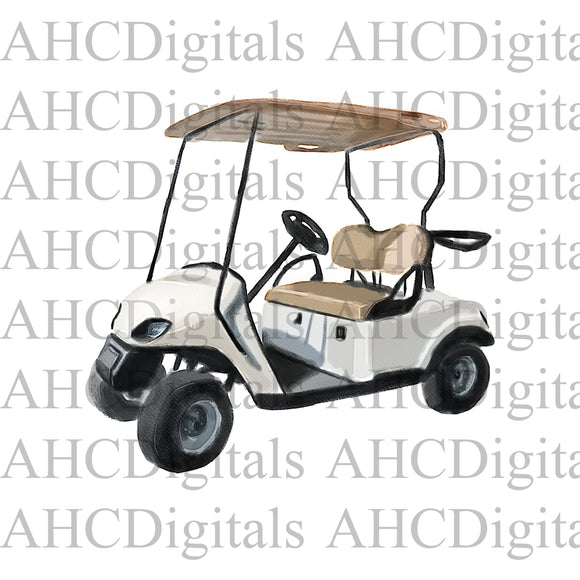 Golf Cart Sublimation Image, Watercolor Golf Cart, Golf Ball Png Artwork, Digital Download, Sports PNG drawing, Digital Golf Cart
